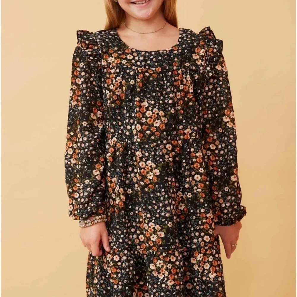 Hayden Floral Kids Dress - Black and Orange